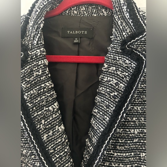 Talbots Women's Classic Black and White Tweed Lined Blazer Size 12 Pockets - Picture 4 of 6